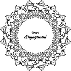 Ornate floral frame, greeting card happy engagement. Vector
