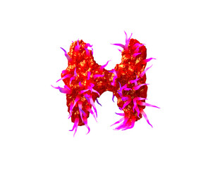 Fototapeta premium Red creepy jelly with pink tentacles isolated on white background - letter H of creepy monstrous font, 3D illustration of symbols