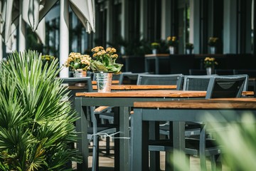 table and chairs in cafe