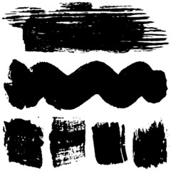 Grunge brush vector. Abstract black spots on white background. Set of paint strokes. Ink blots