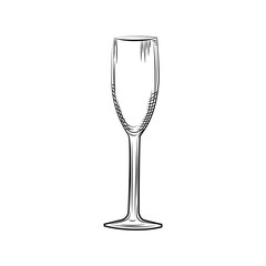 Hand drawn empty champagne glass sketch. Engraving style.