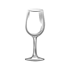 Hand drawn empty wine glass sketch. Engraving style.