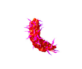Naklejka na ściany i meble letter L of terrible cosmic font - red slime with purple tentacles isolated on white background, 3D illustration of symbols