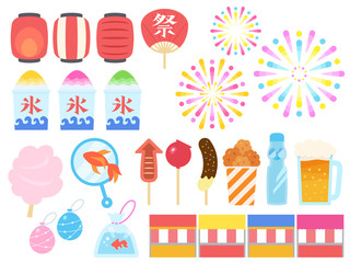 日本のお祭りのイラストセット