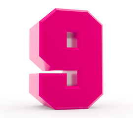 3d pink number 9 collection on white background