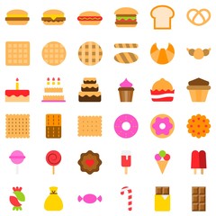 Fototapeta na wymiar set of food and drink of bakery and sweets flat design icon.
