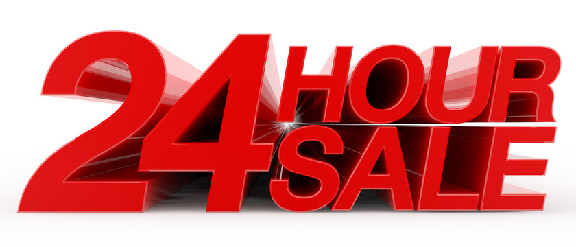 24 HOUR SALE word on white background illustration 3D rendering