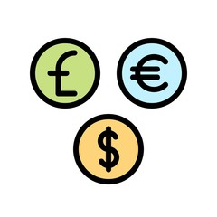 dollar euro pound coins flat icon editable outline in business