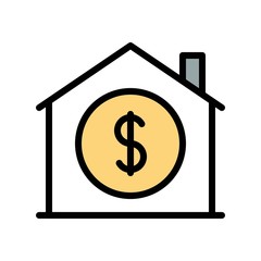 money coin and house flat icon editable outline into dollars and investment