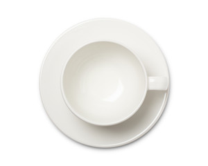 empty white coffee cup or teacup top view on white background. with clipping path.