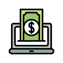 laptop cash.internet banking. flat icon editable outline in business and finance