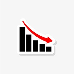 Graph chart sticker on white background. Declining graph icon for your web site design