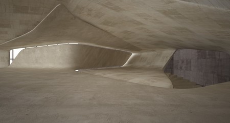 Abstract architectural brown and beige concrete smooth interior of a minimalist house. 3D illustration and rendering