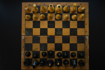 chess board, black and white color, texture, figures for play