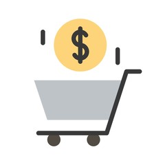 dollar shopping cart or trolley  flat design icon.