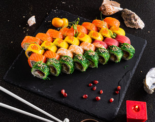 sushi set on the black background