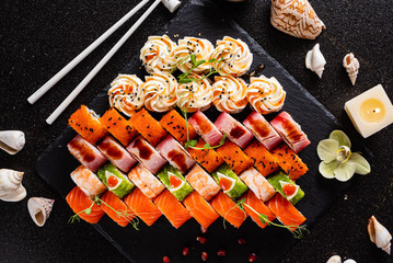 sushi set on the black background