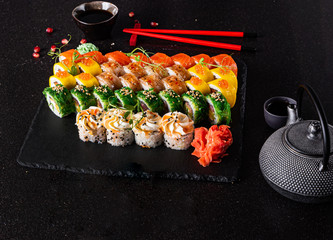 sushi set on the black background