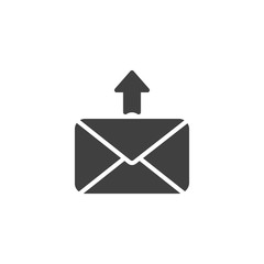 Send message vector icon. Envelope with arrow up filled flat sign for mobile concept and web design. Upload mail, email glyph icon. Symbol, logo illustration. Vector graphics
