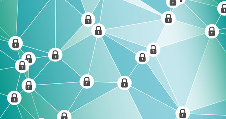 Cybersecurity computers graphic lines and padlocks