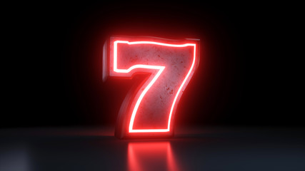 Lucky Seven Jackpot Symbol With Neon Red Lights Isolated On the Black Background - 3D Illustration - obrazy, fototapety, plakaty