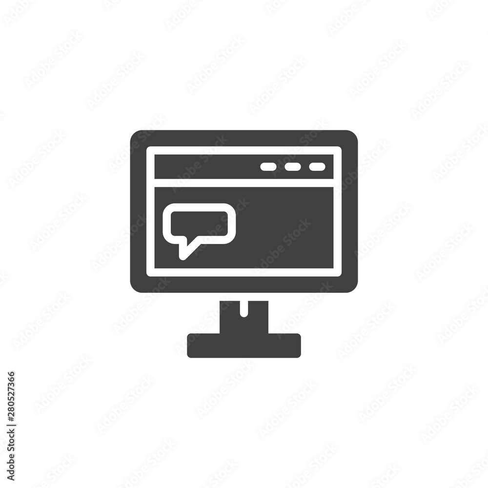 Poster monitor with website comment vector icon. filled flat sign for mobile concept and web design. comput