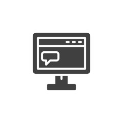Monitor with website comment vector icon. filled flat sign for mobile concept and web design. Computer chat message glyph icon. Symbol, logo illustration. Vector graphics