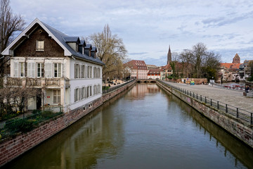 Fototapeta premium View over la petite France from the Ponts couverts in Strasbourg