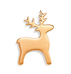 Golden christmas deer isolated on white. Clipping path included
