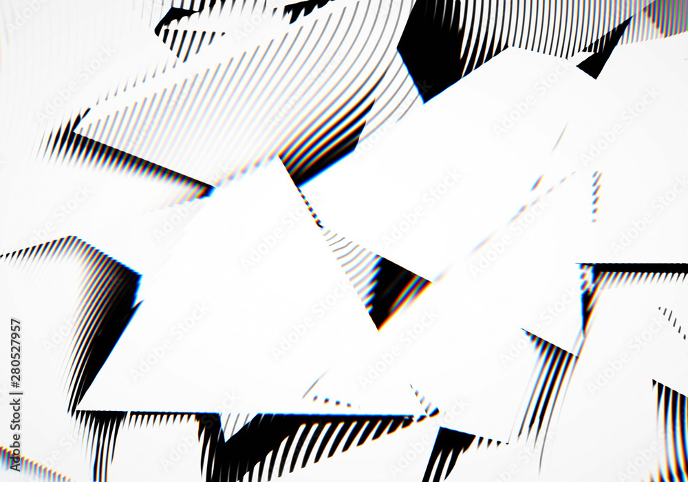 Poster abstract background with engraving or woodcut styled 3d shapes and glitch effect