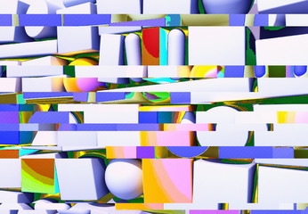 Abstract background with 3d figures and glitch effect