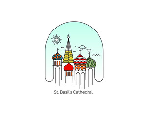 St Basil's Cathedral, Red Square, Moscow, Russia. Flat Line Art Vector illustration