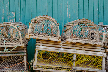 New fresh old fashioned lobster traps ready to go out lobstering