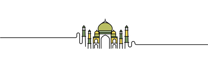 Taj Mahal Hand Drawn, India Agra - Line art vector illustration.