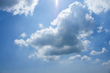Beautiful blue sky with white clouds above the sea on a sunny summer day