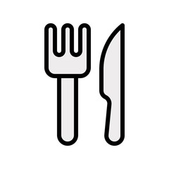 Meal serving editable outline icon of steel fork and knife in filled design.