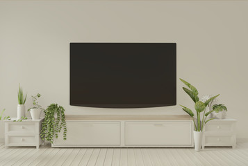 Mock up Tv cabinet in empty room white wall . 3d rendering