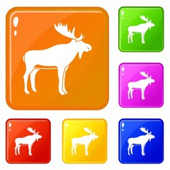 Deer icons set collection vector 6 color isolated on white background