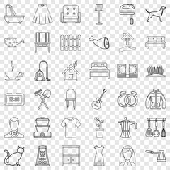 Romance icons set. Outline style of 36 romance vector icons for web for any design