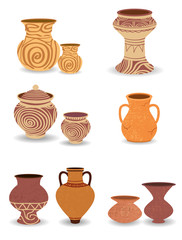 old antique pottery jars - vector illustration - obrazy, fototapety, plakaty