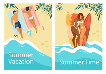 Obraz na płótnie Canvas Summer Time Vacation Vertical Banners Set, Leisure