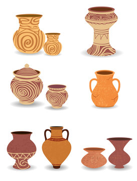 old antique pottery jars - vector illustration