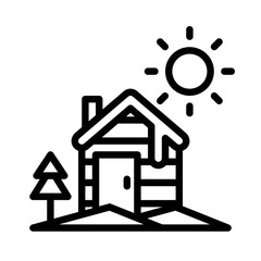 winter house sun tree Xmas editable outline icon.
