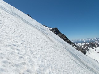 beautiful summer mountaineering to the top of weisseespitze from kaunertal in otztal alps in austria