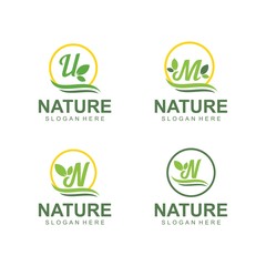 Logos of green leaf ecology nature element vector