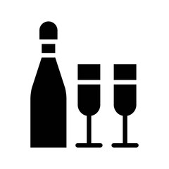 alcohol bottle wine glass Xmas black solid design icon.