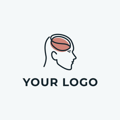 man face with coffee brain logo template