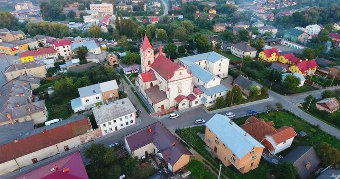 Panoramic Aerial drone view of small town