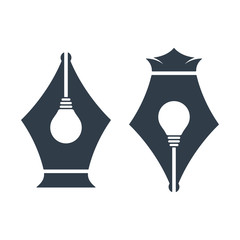 Pen nib icons with bulb sign