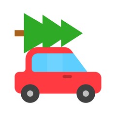 tree and car Xmas flat design icon.